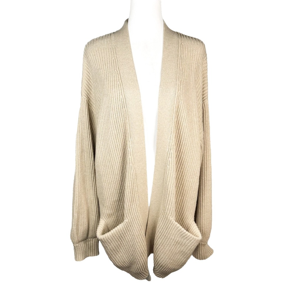 Quince Womens XL Organic Cotton Oversized Cardigan Speckled Beige Pocket